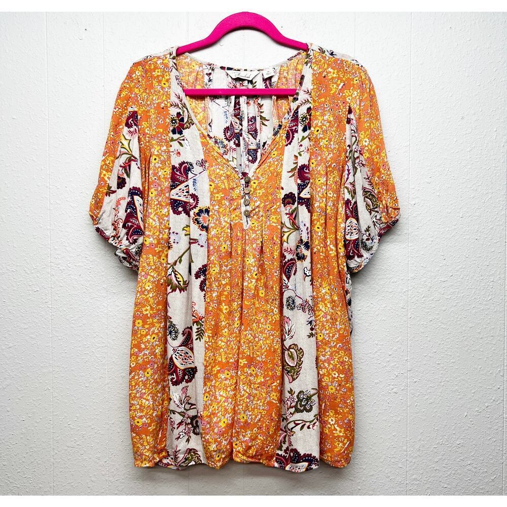 Caffe Marrakesh Patchwork Floral Top Womens 2X Cottagecore Fairy Boho Hippie